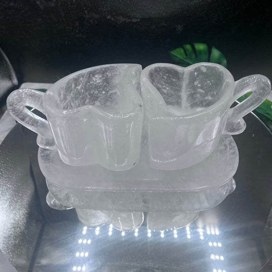 Clear Quartz Double Heart Cups with Saucer