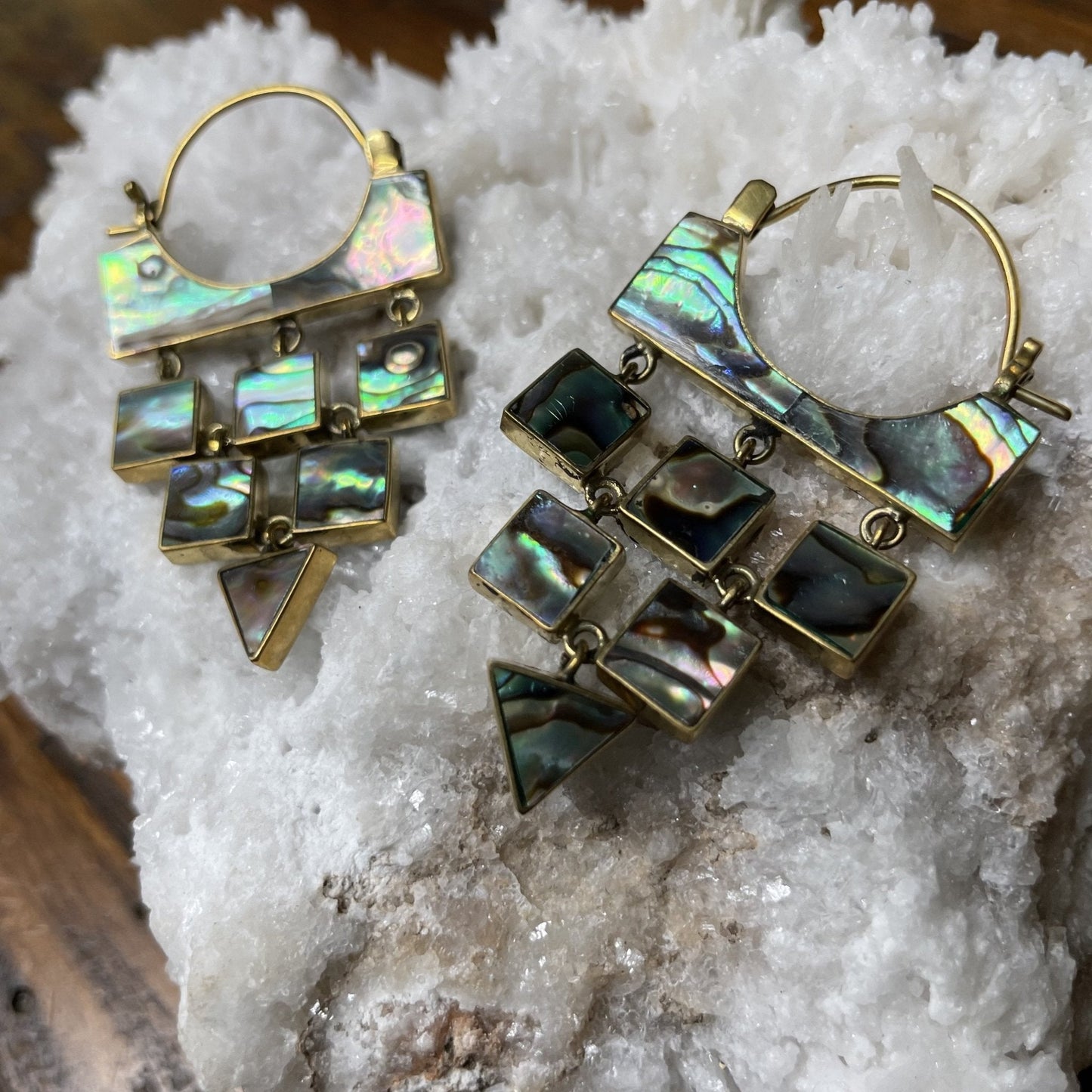 Abalone Shell Geometric Dangle Earrings - Sage & Magic