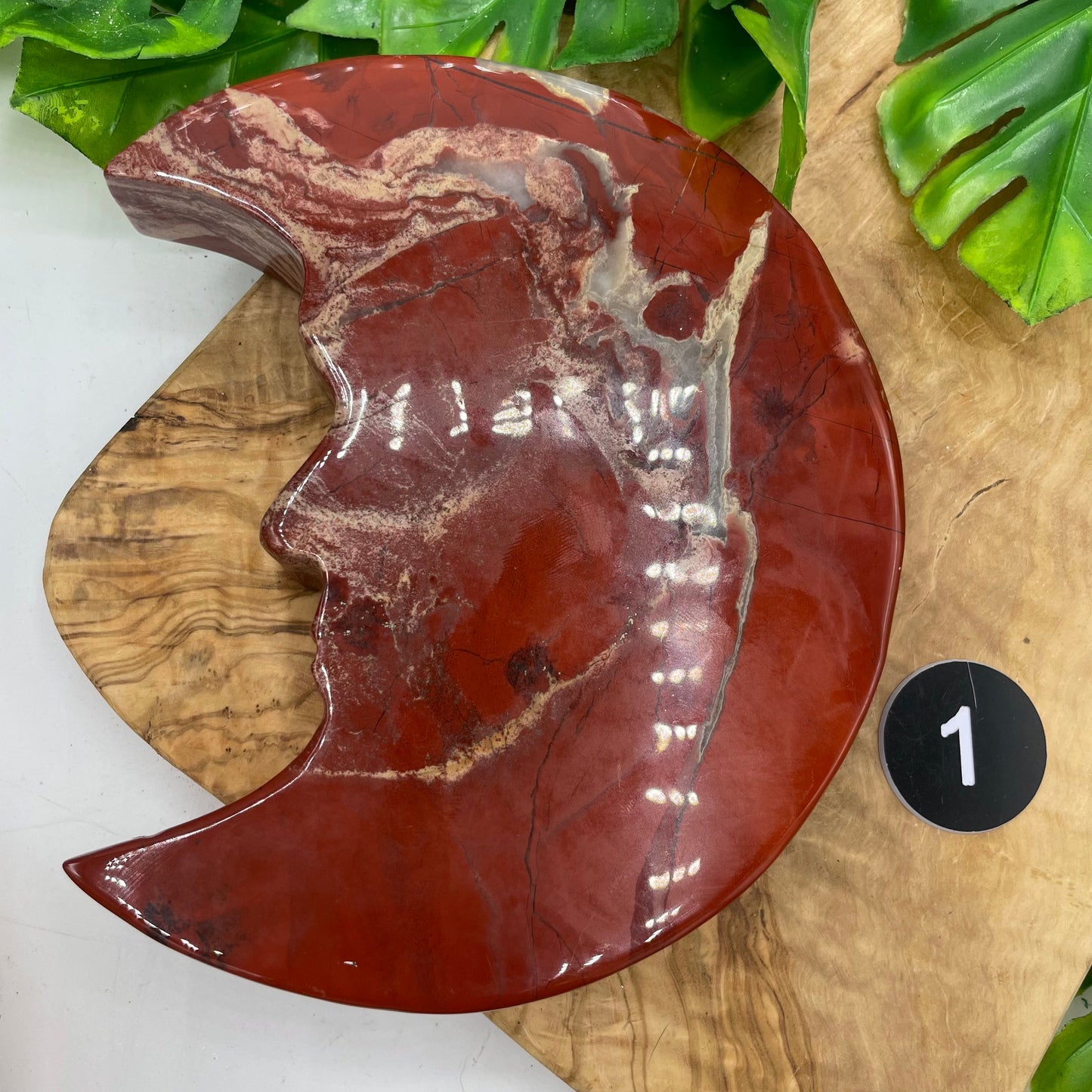 Red Jasper Moon Face Candle Holder