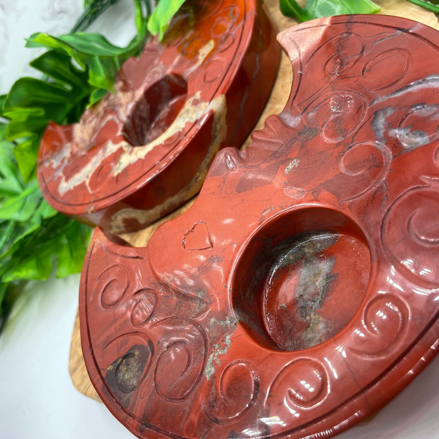 Red Jasper Moon Face Candle Holder