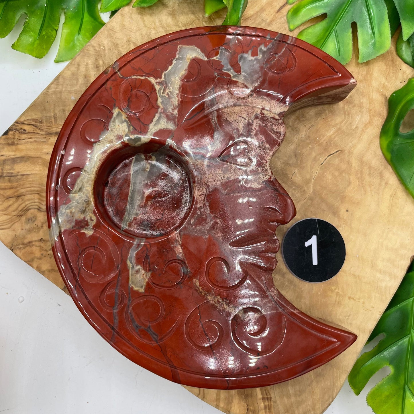 Red Jasper Moon Face Candle Holder