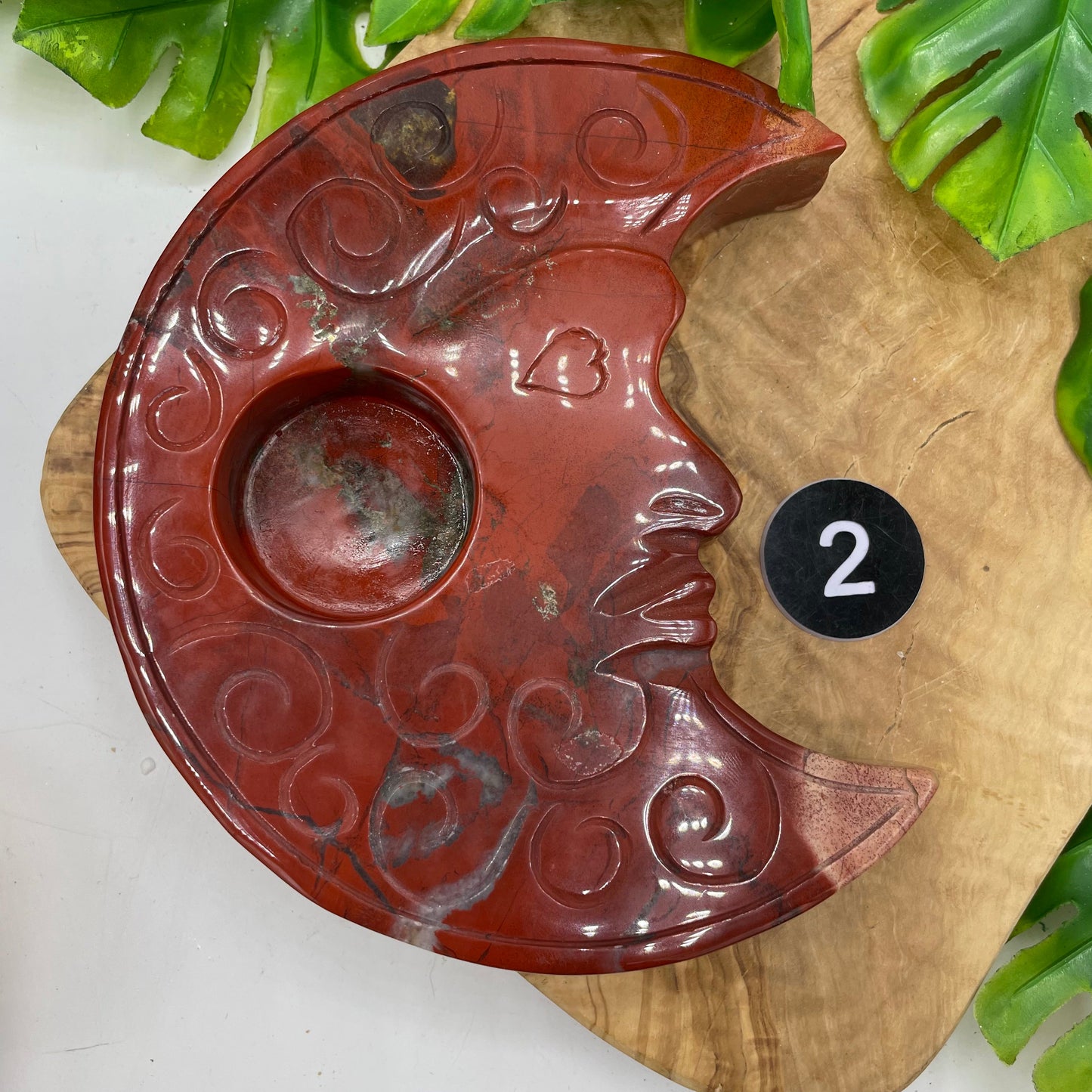 Red Jasper Moon Face Candle Holder