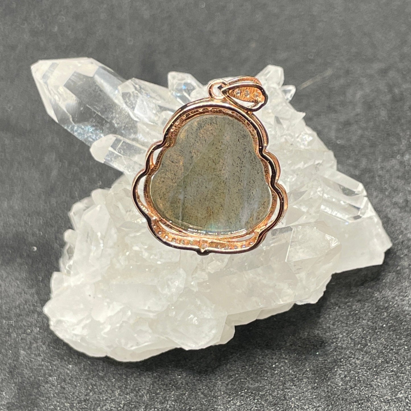 Rose Gold Zircon Blue Flash Labradorite Buddha Pendant - Sage & Magic