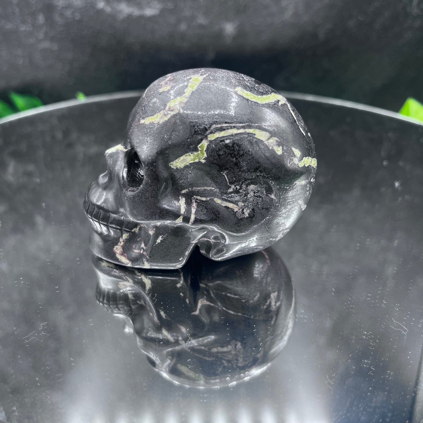 Chrysoprase Magnetite Skull