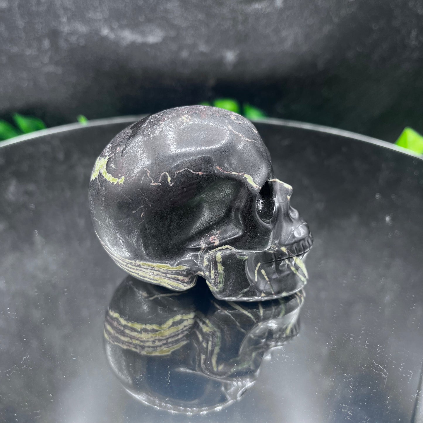 Chrysoprase Magnetite Skull