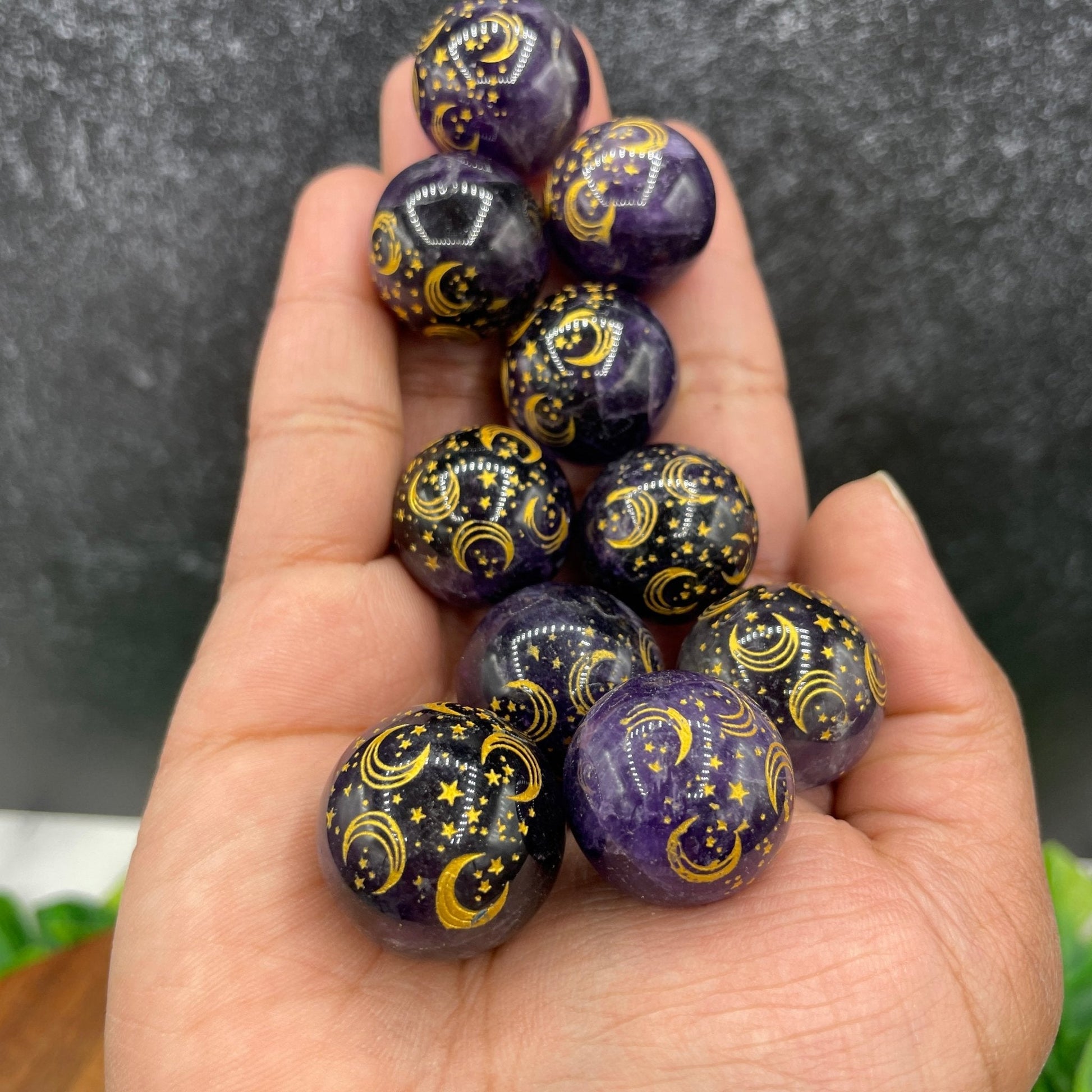 Amethyst Moon & Stars Stamped Mini Sphere - Sage & Magic