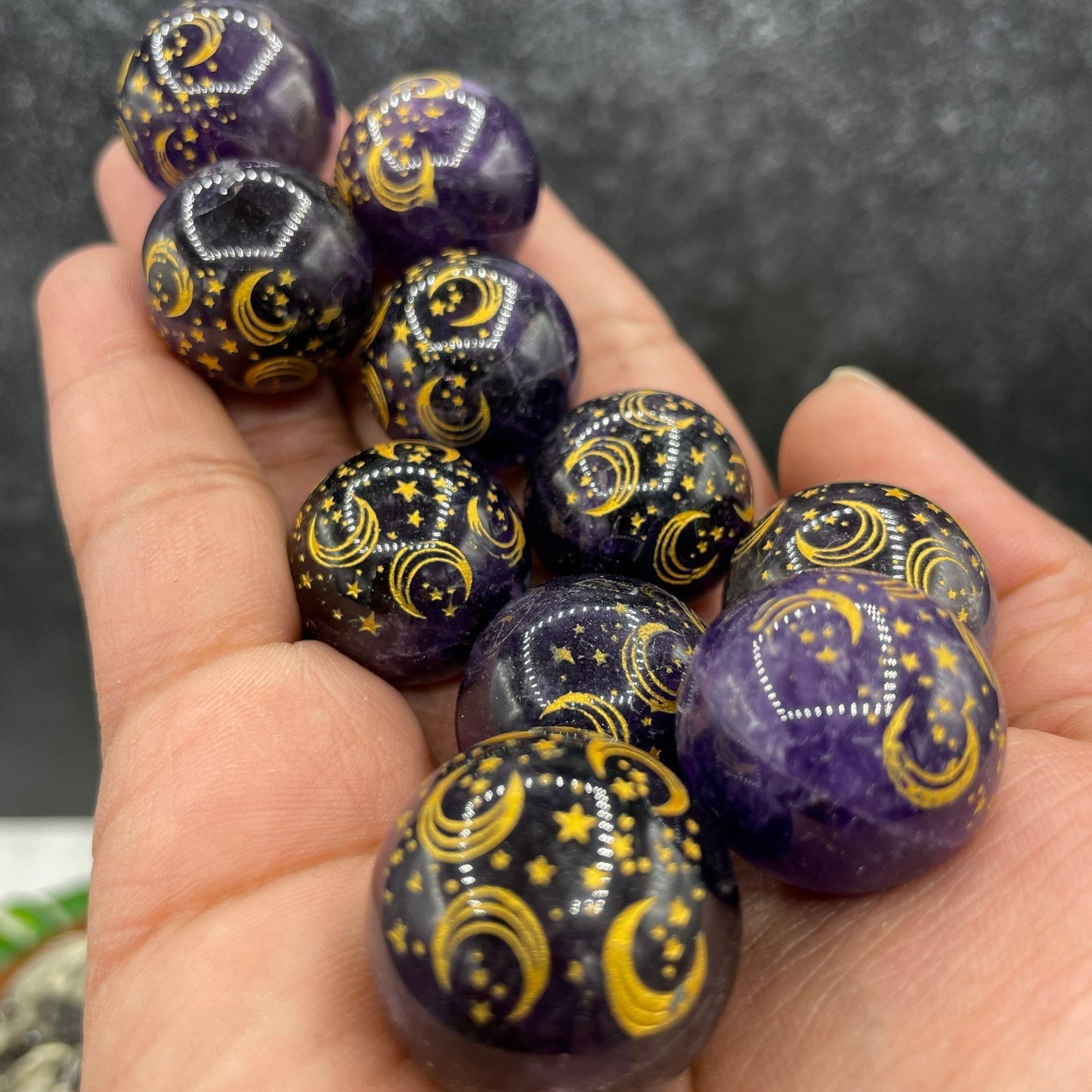 Amethyst Moon & Stars Stamped Mini Sphere - Sage & Magic