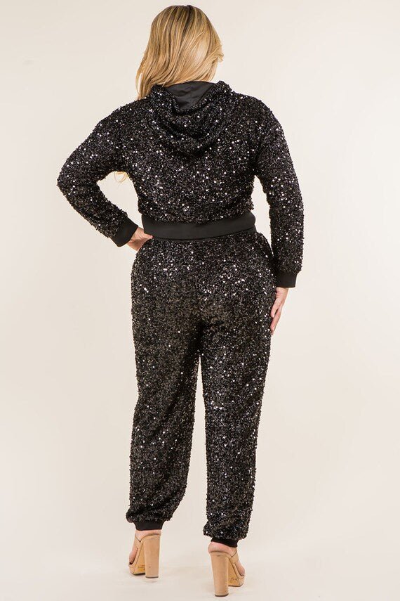 Black Sequin Hoodie Top & Jogger Pants Set - Sage & Magic