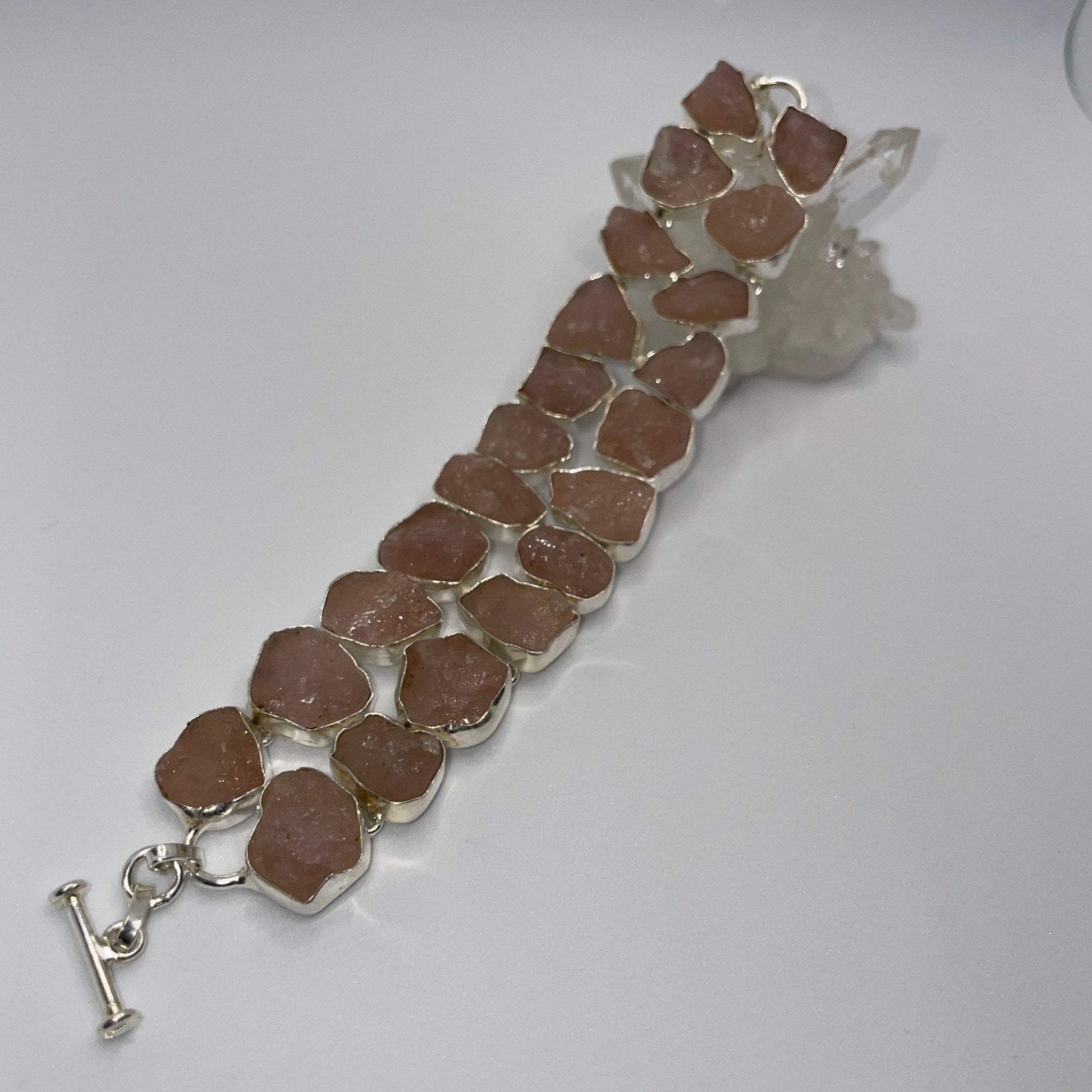 Pale Pink Raw Rose Quartz Sterling Silver Bracelet - Sage & Magic