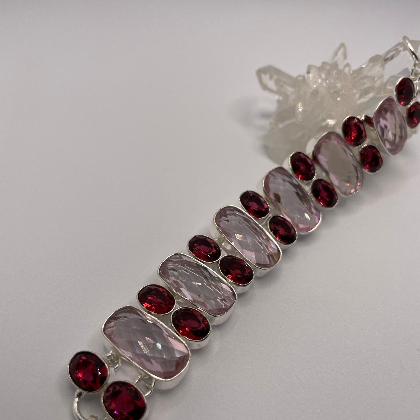 Pink Tourmaline & Red Topaz Sterling Silver Bracelet - Sage & Magic