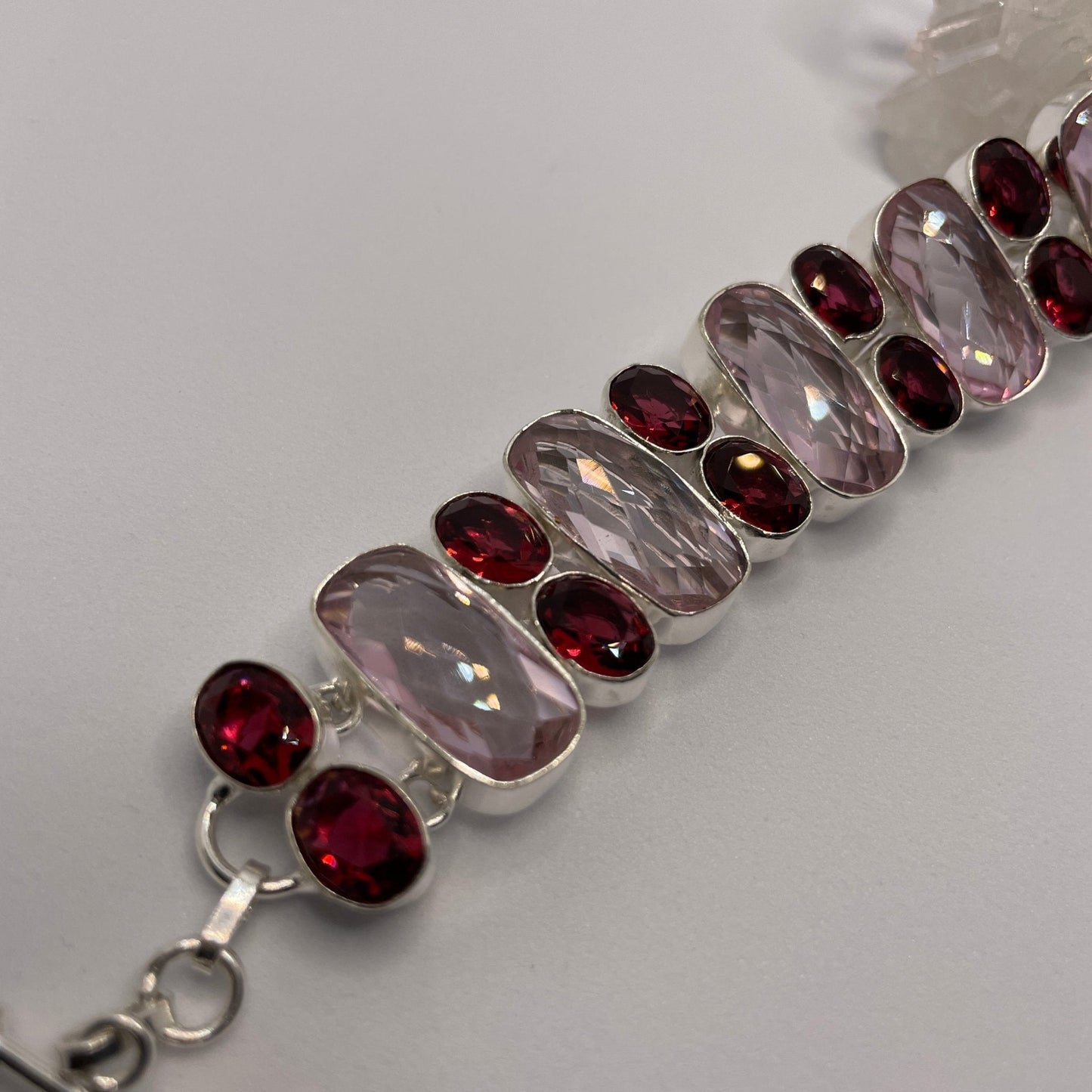 Pink Tourmaline & Red Topaz Sterling Silver Bracelet - Sage & Magic