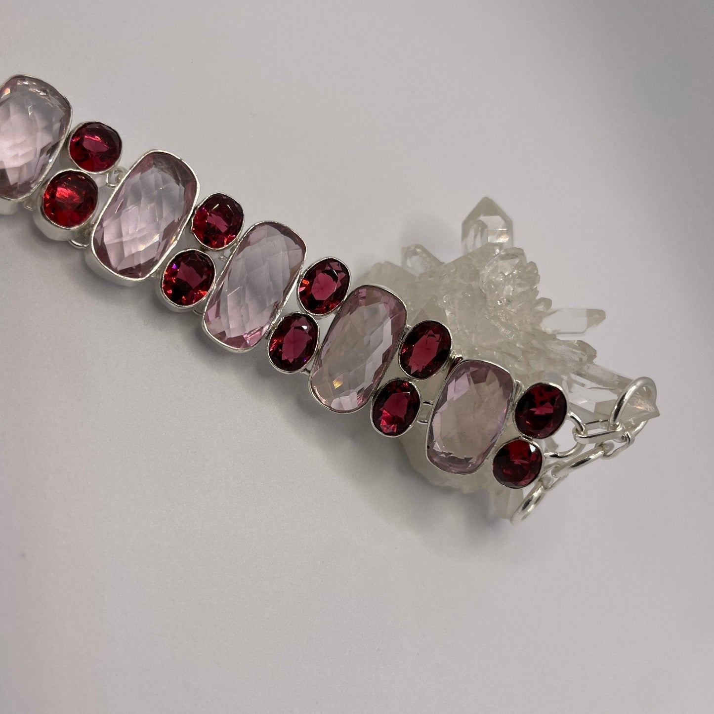 Pink Tourmaline & Red Topaz Sterling Silver Bracelet - Sage & Magic