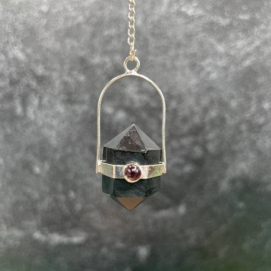 Shungite Bi - Terminated Pendulum with Garnet - Sage & Magic