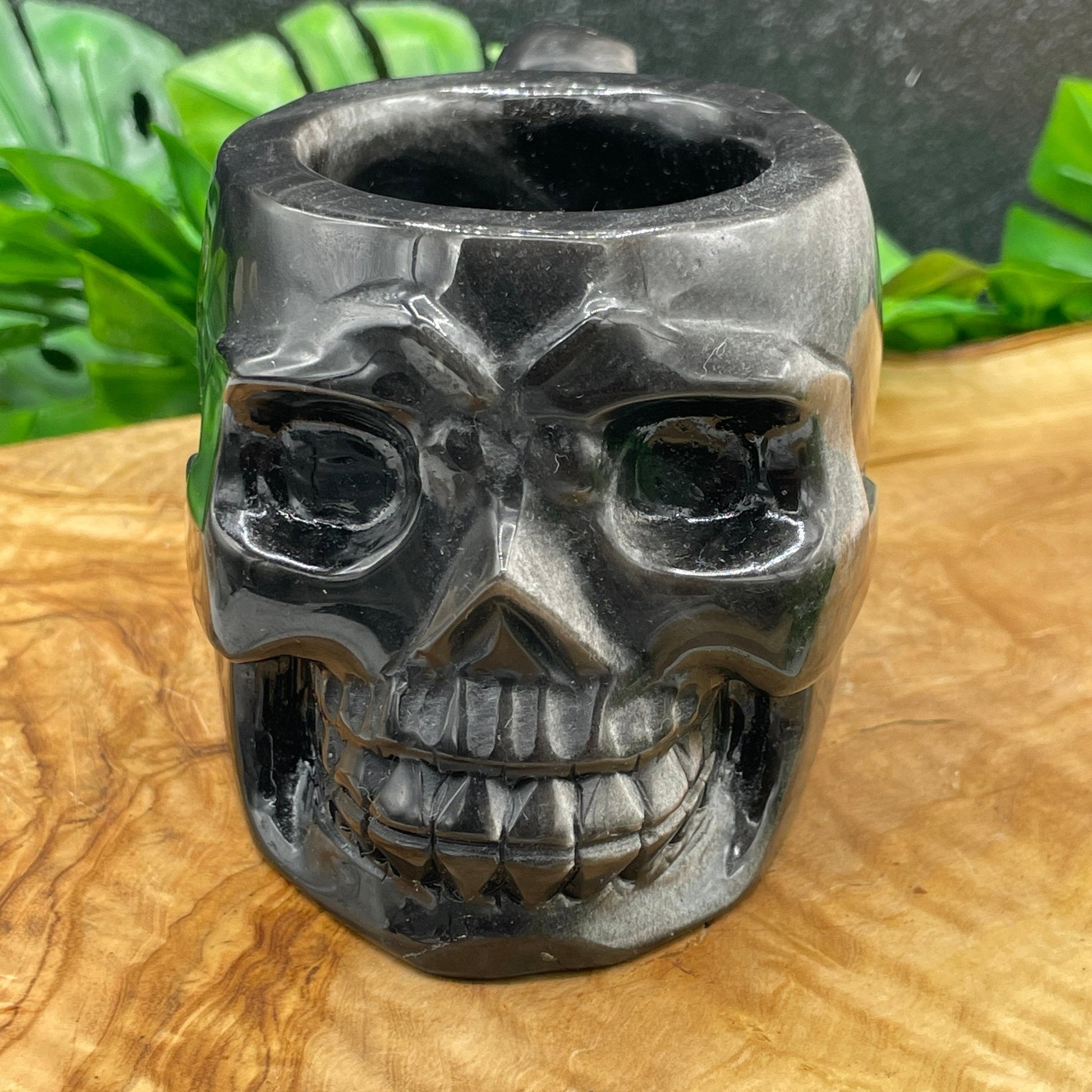 Silver Sheen Obsidian Skull Cup - Sage & Magic