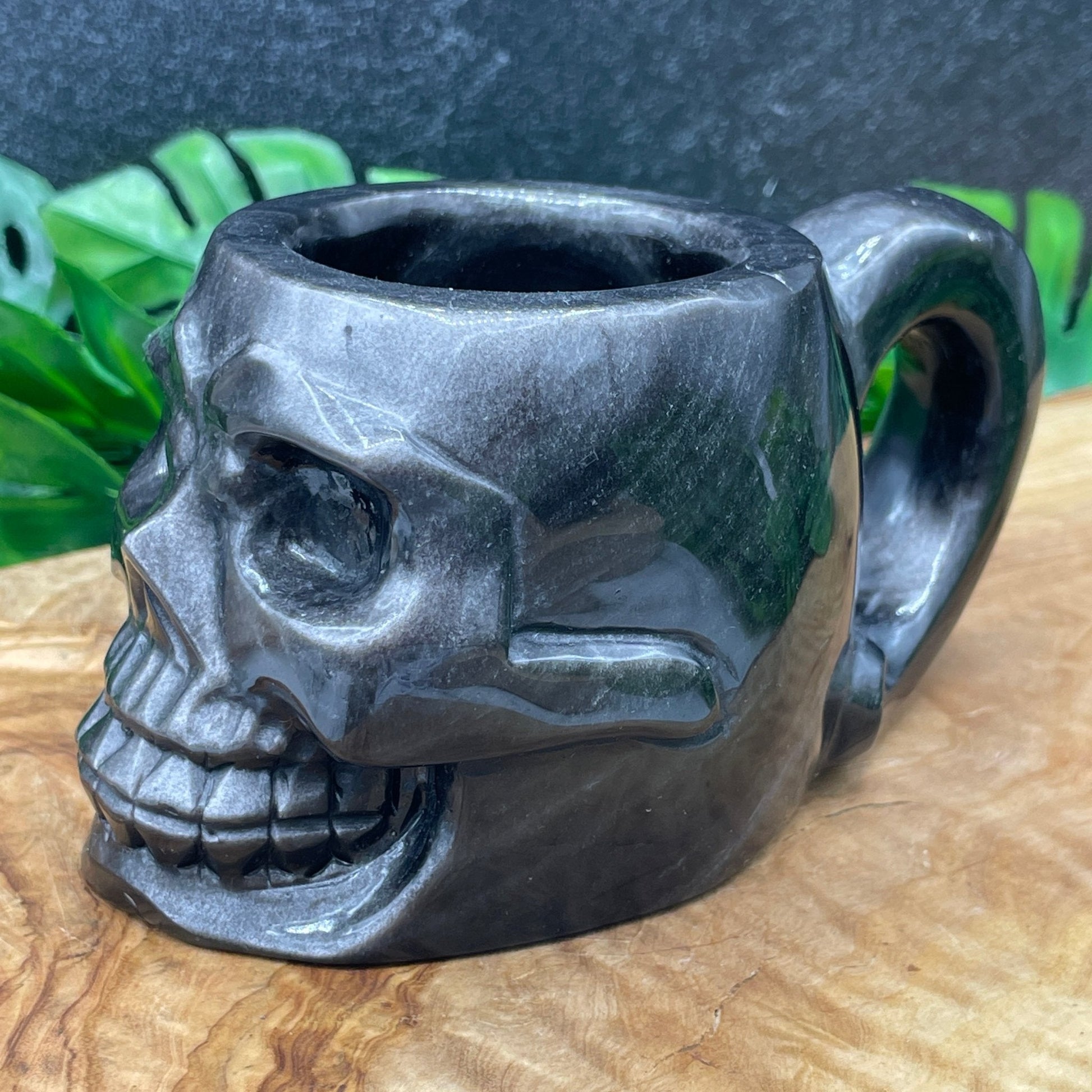 Silver Sheen Obsidian Skull Cup - Sage & Magic