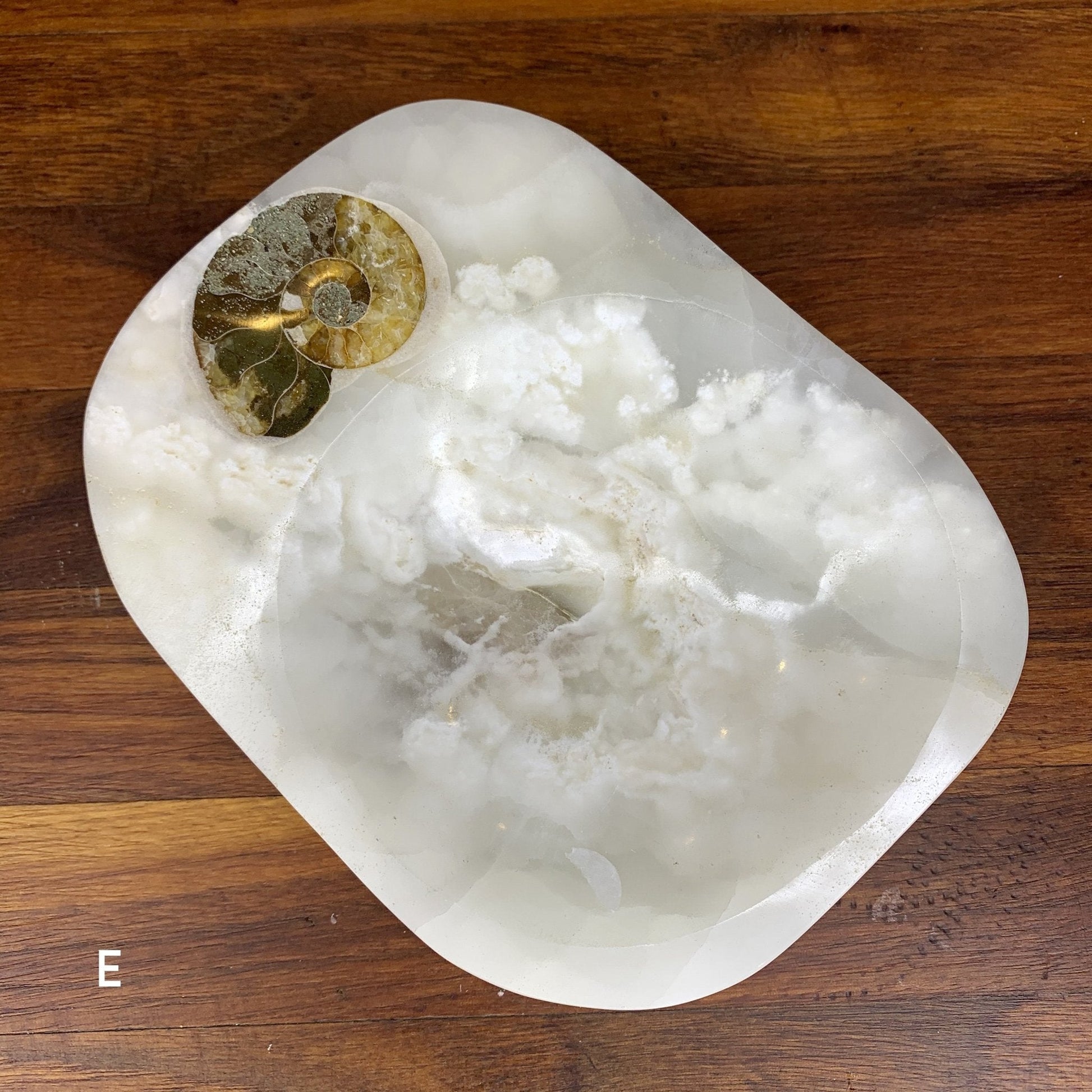 White Onyx with Ammonite Trinket Bowl - Crystal Gemstone Carving Home Decor - Sage & Magic