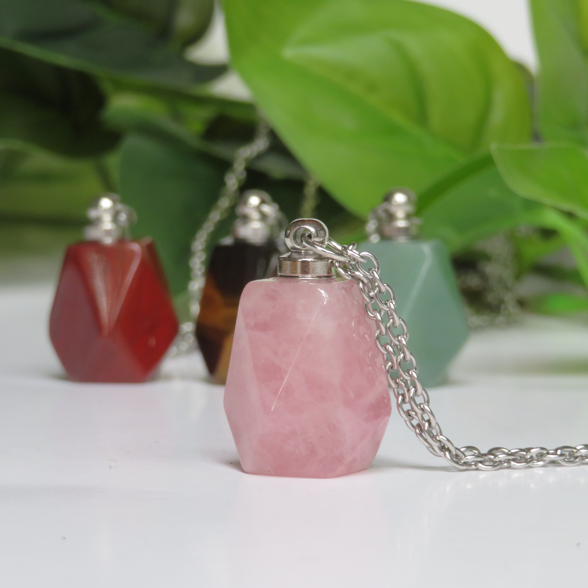Rose Quartz Perfume Bottle Necklace