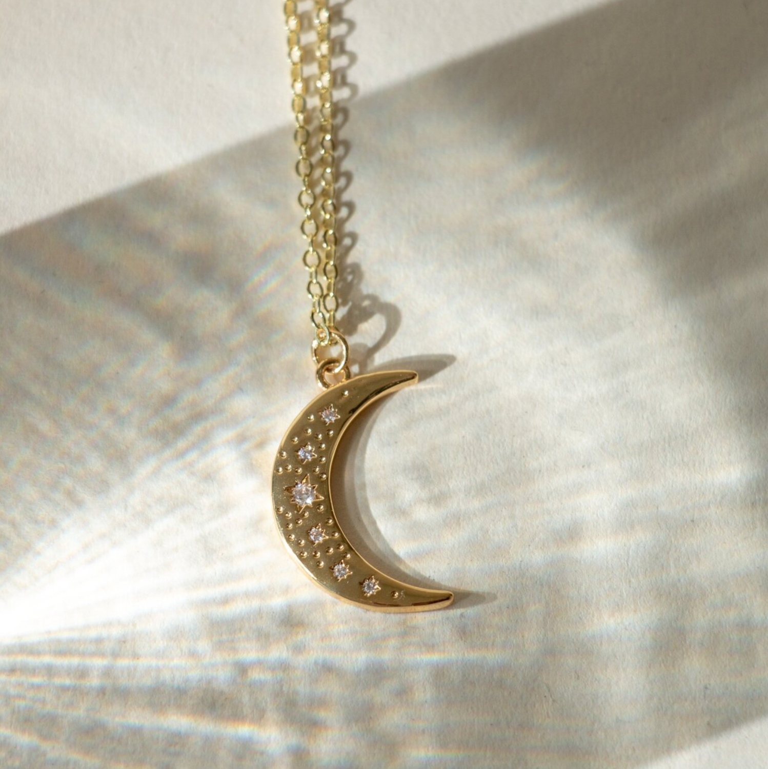 Amazon.com: 14k Gold Crescent Moon and Star Gold Necklace, Elegant Solid Gold  Moon and Star Sideways Necklace is a Great Gift For Her. : Handmade Products